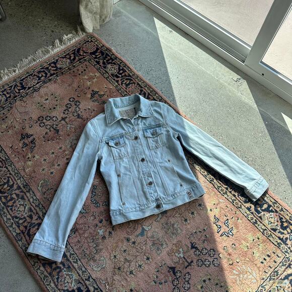 Guess Women's Small Jacket Blue Cotton Denim Jean Jacket Distressed Y2K Vintage - Picture 1 of 3